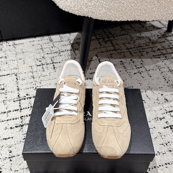 Prada Other - Prada Tan Suede Sneakers with White Accents